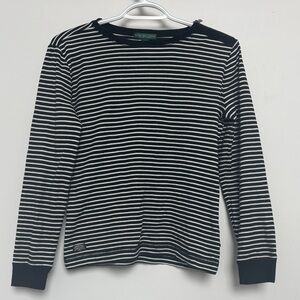Ralph Lauren Black and White Striped Long Sleeve Tee, Size Medium